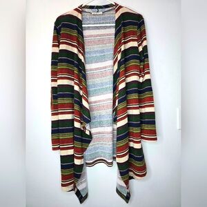 Gilli Striped Elbow Patch Open Drape Cardigan size M/L